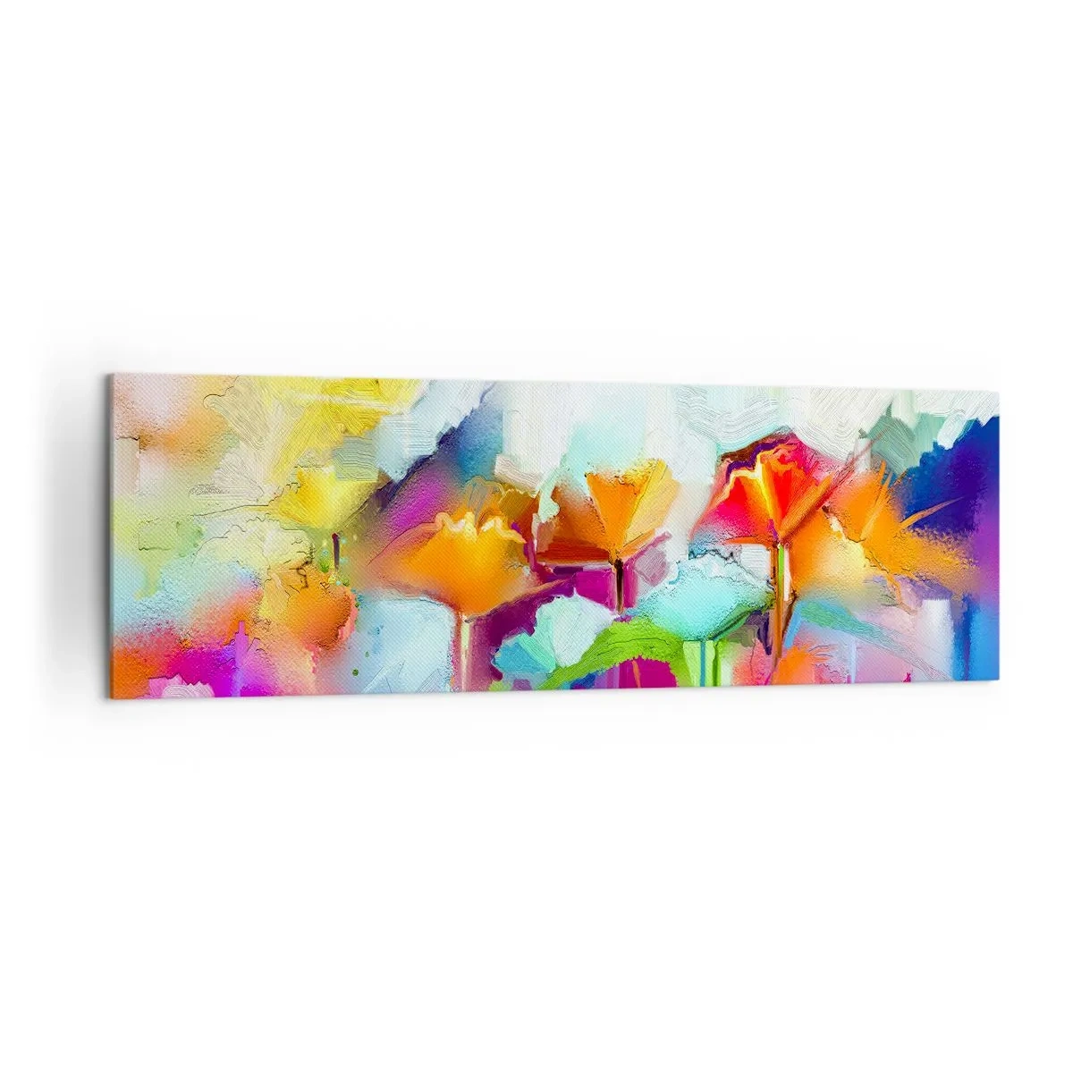 Impression sur toile - Image sur toile - Fleurs colorées abstraites sur fond clair - 160x50cm - L'arc-en-ciel s'est épanoui - Décoration murale moderne pour le salon et la chambre ARTTOR