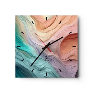 Horloge murale - Pendule murale - Vagues abstraites aux couleurs pastel et arc-en-ciel - 30x30cm - Vague arc-en-ciel - Décoration murale moderne pour le salon et la chambre ARTTOR