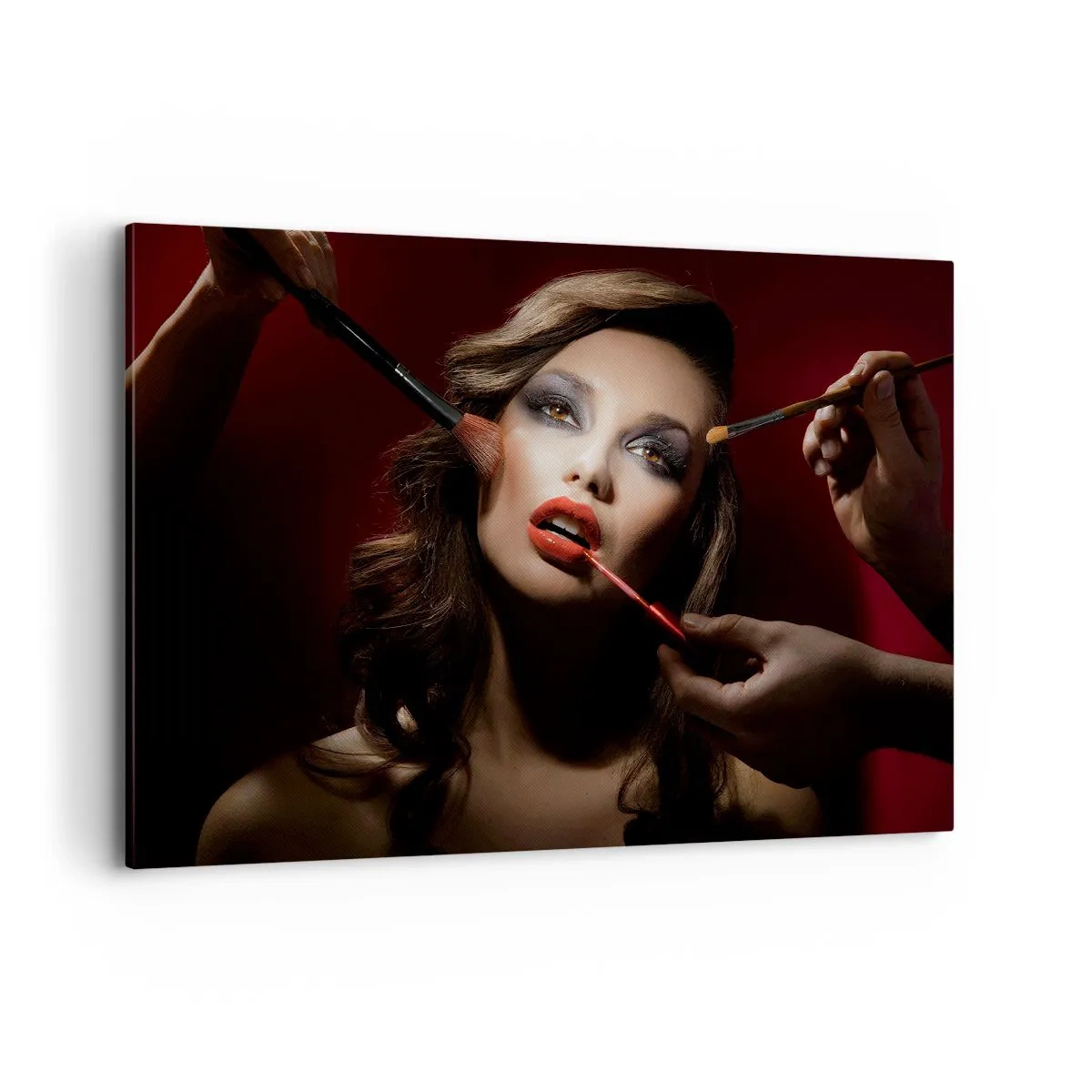 Impression sur toile - Image sur toile - Portrait élégant d'une femme se maquillant sur un fond sombre - 100x70cm - Belle rêveuse - Décoration murale moderne pour le salon et la chambre ARTTOR