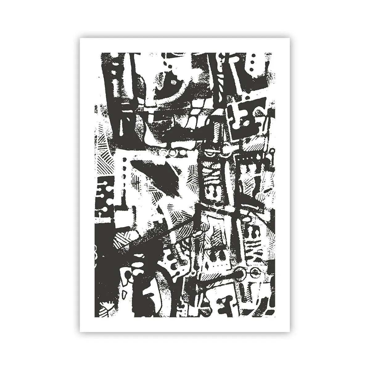 Affiche - Poster - Graphique abstrait en noir et blanc avec des formes géométriques - 50x70cm - Ordre ou chaos? - Décoration murale moderne pour le salon et la chambre ARTTOR