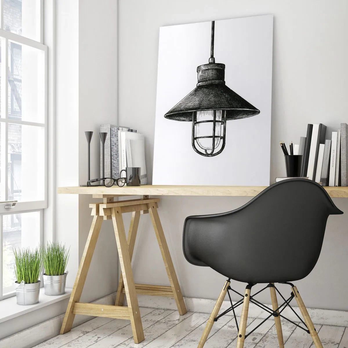 Impression sur verre - Image sur verre - Lampe à suspension noire de style industriel - 50x70cm - Comme il y a des années… - Décoration murale moderne pour le salon et la chambre ARTTOR