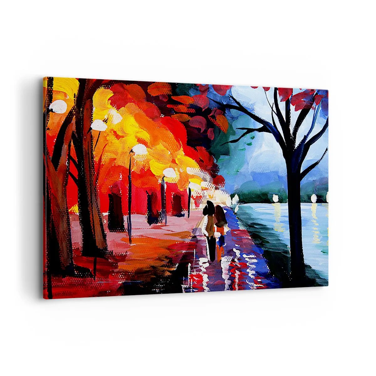 Impression sur toile - Image sur toile - Une promenade d'automne le long du sentier surplombant l'eau - 100x70cm - Automne flamboyant dans le parc - Décoration murale moderne pour le salon et la chambre ARTTOR