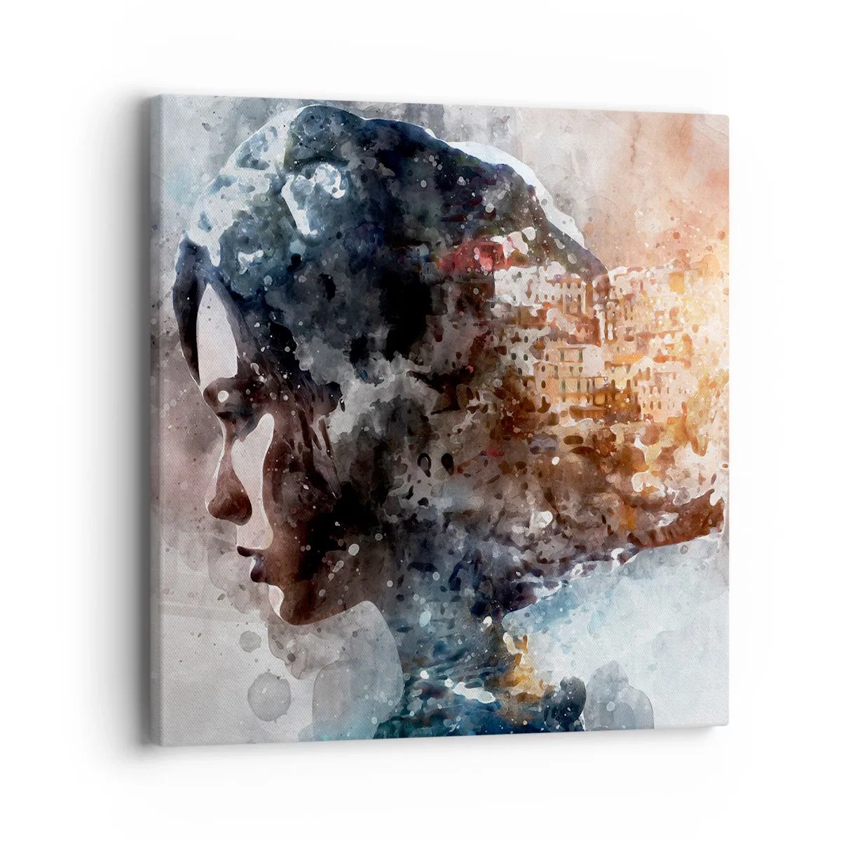 Impression sur toile - Image sur toile - L'histoire d'une fille avec une ville en arrière-plan - 40x40 cm