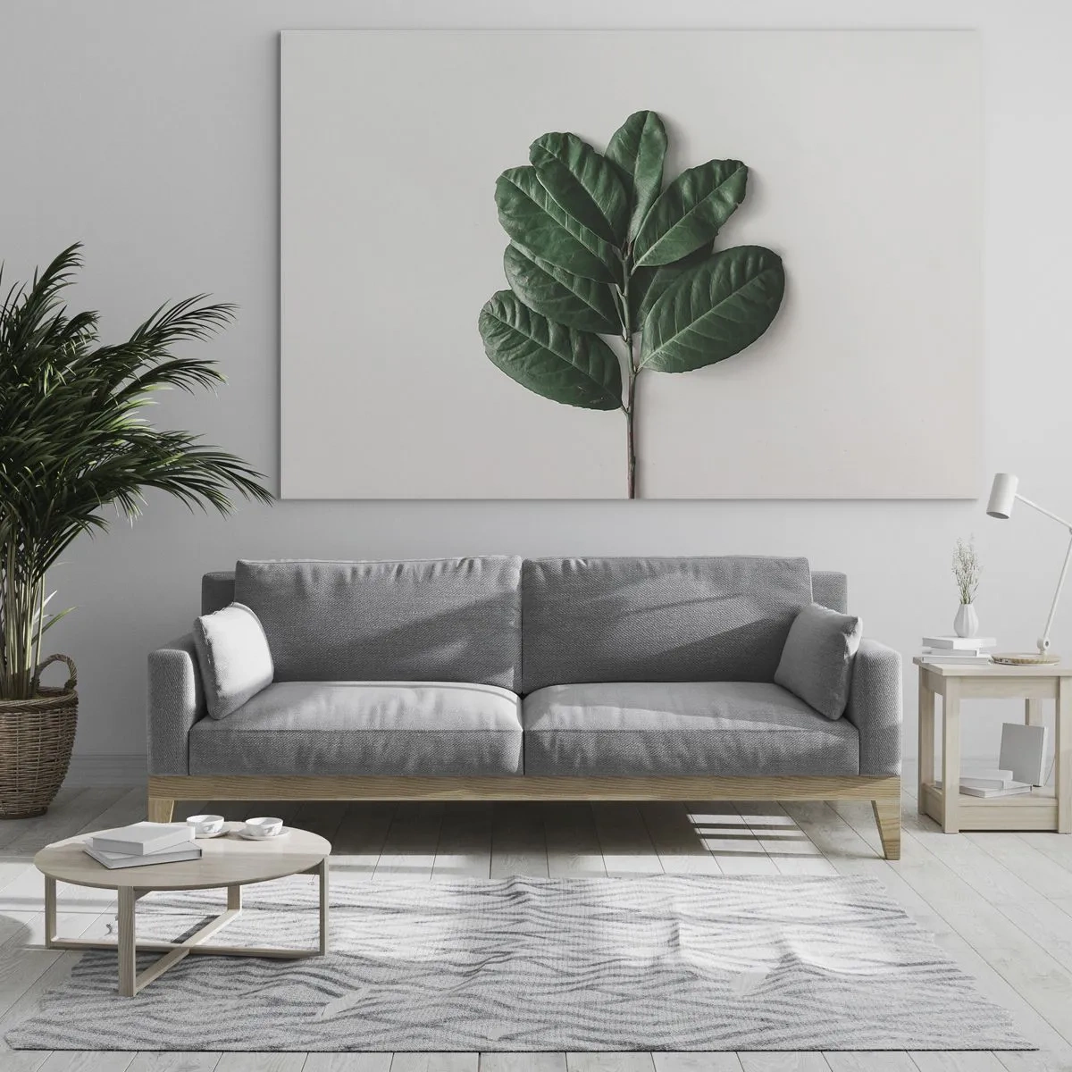 Impression sur verre - Image sur verre - Une branche avec des feuilles vertes sur un fond clair - 120x80cm - Dessin de la nature elle-même - Décoration murale moderne pour le salon et la chambre ARTTOR