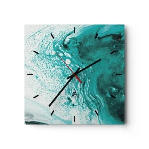 Horloge murale - Pendule murale - Composition abstraite dans des tons turquoise sur fond blanc - 30x30cm - Se fondre dans le bleu et le turquoise - Décoration murale moderne pour le salon et la chambre ARTTOR
