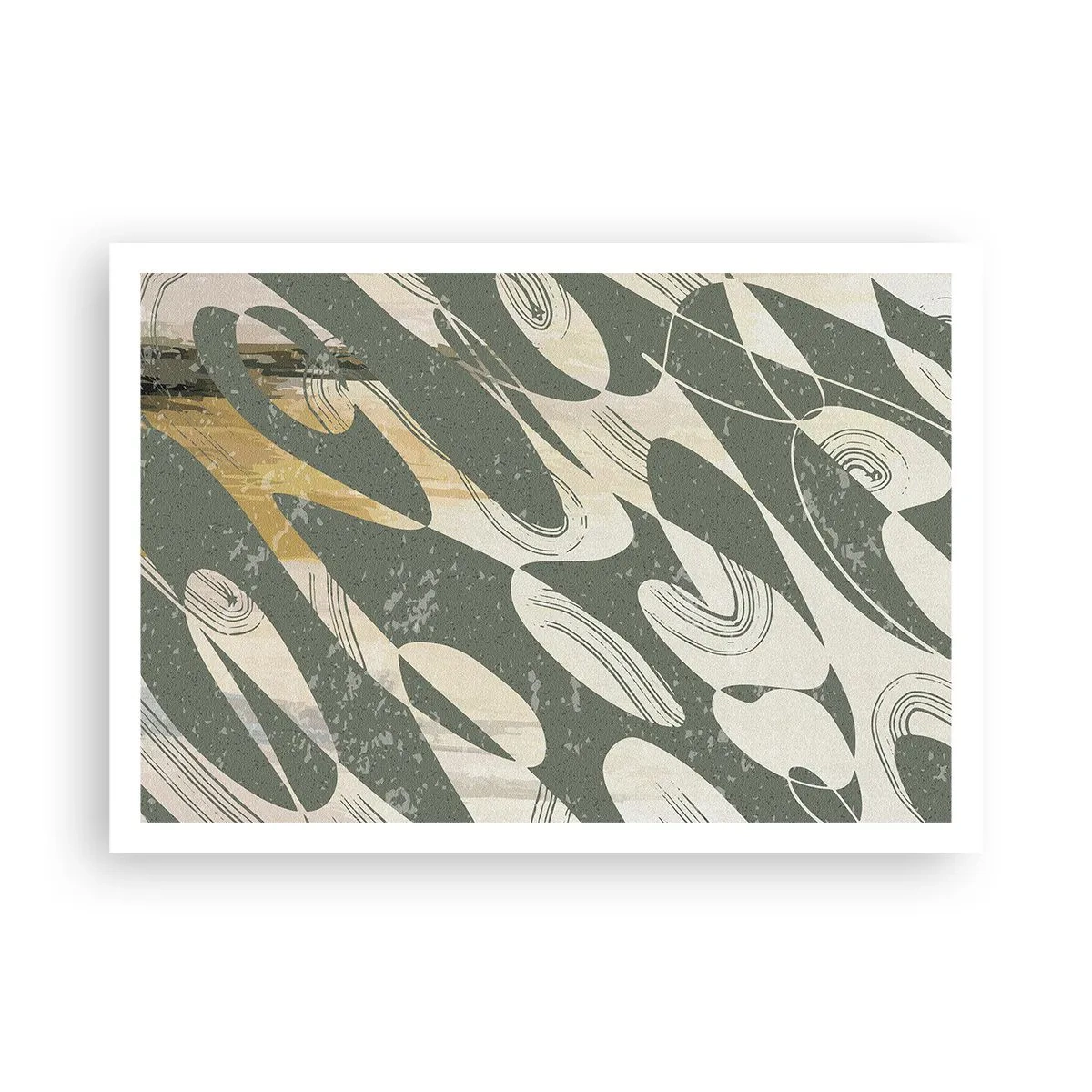 Affiche - Poster - Formes dynamiques dans des tons de vert et d'or - 100x70cm - Abstraction rythmique - Décoration murale moderne pour le salon et la chambre ARTTOR