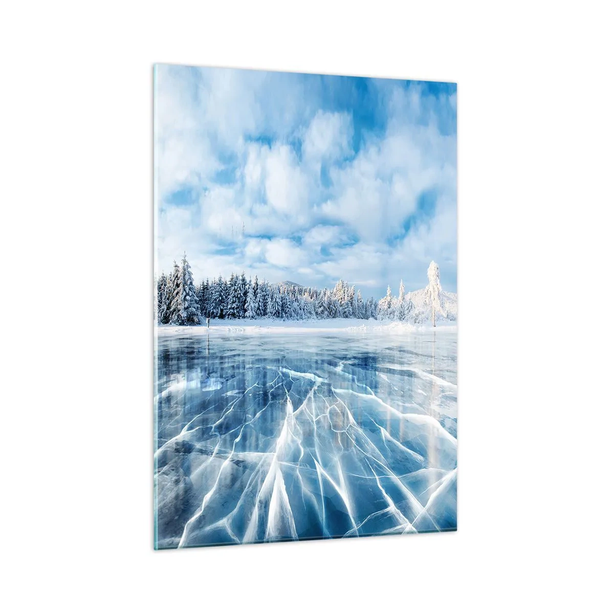Impression sur verre - Image sur verre - Un lac gelé entouré d'une forêt hivernale - 50x70cm - Vue éblouissante et cristalline - Décoration murale moderne pour le salon et la chambre ARTTOR
