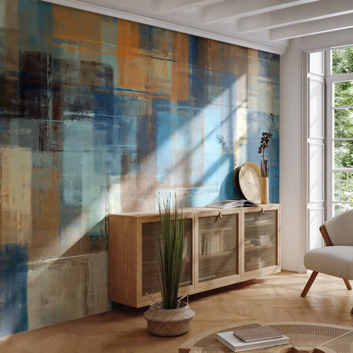 Papier Peint Photo Standard Eco - A travers le voile bleu - Abstraction, Morceau, Peinture - 500x350 cm