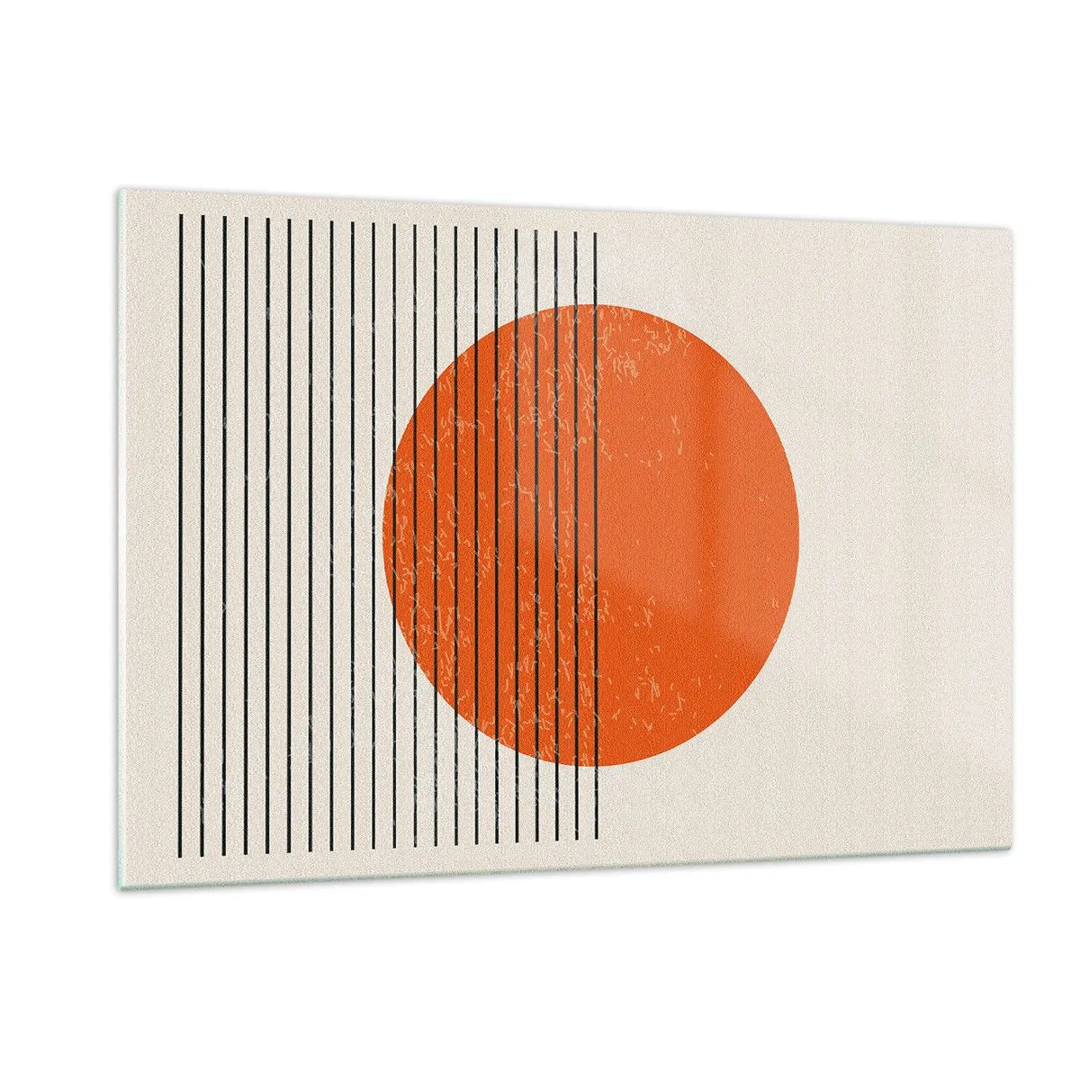 Impression sur verre - Image sur verre - Composition géométrique avec cercle et lignes orange - 120x80cm - Toujours le soleil - Décoration murale moderne pour le salon et la chambre ARTTOR