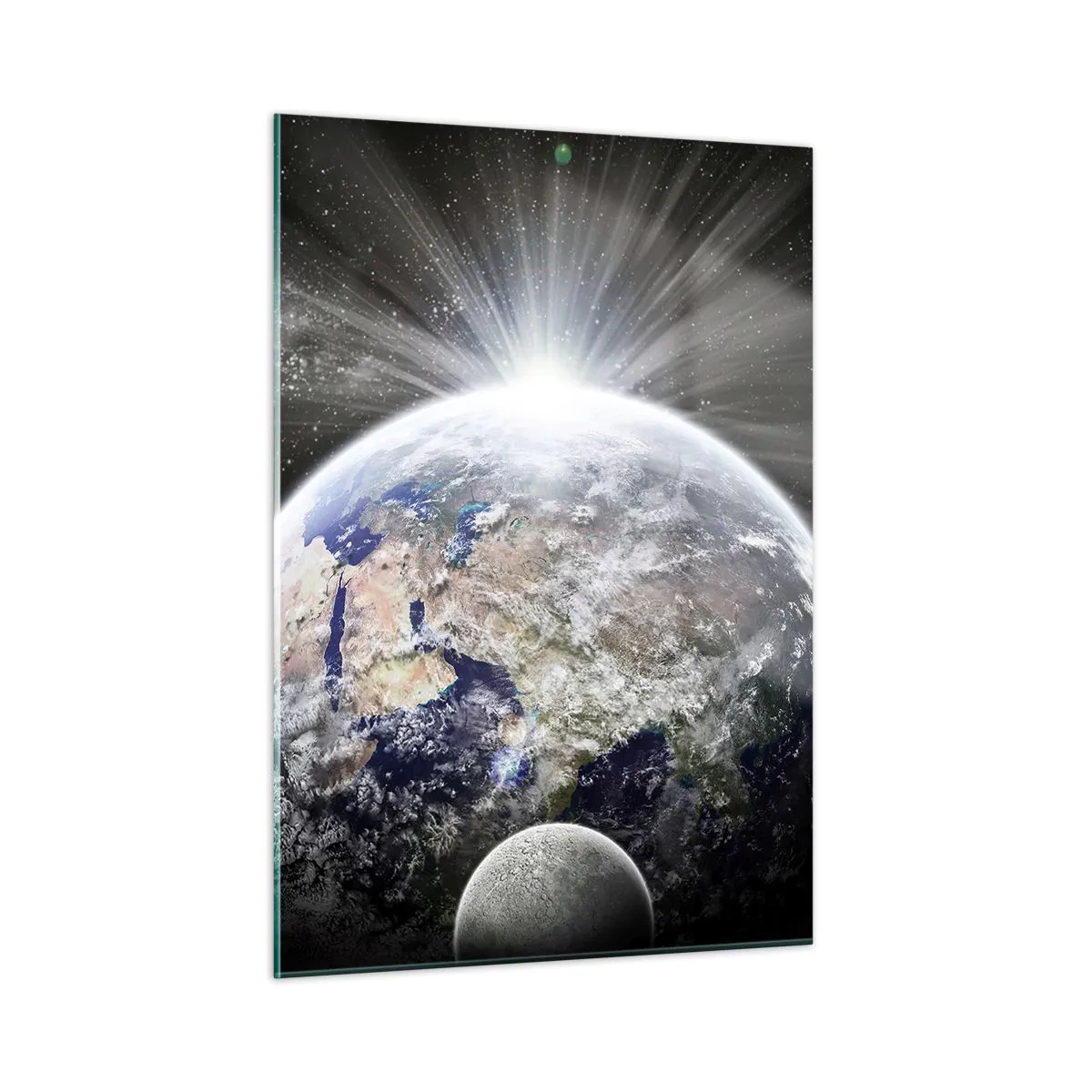 Impression sur verre - Image sur verre - La Terre et la Lune dans un paysage spatial - 50x70cm - En pleine splendeur - Décoration murale moderne pour le salon et la chambre ARTTOR