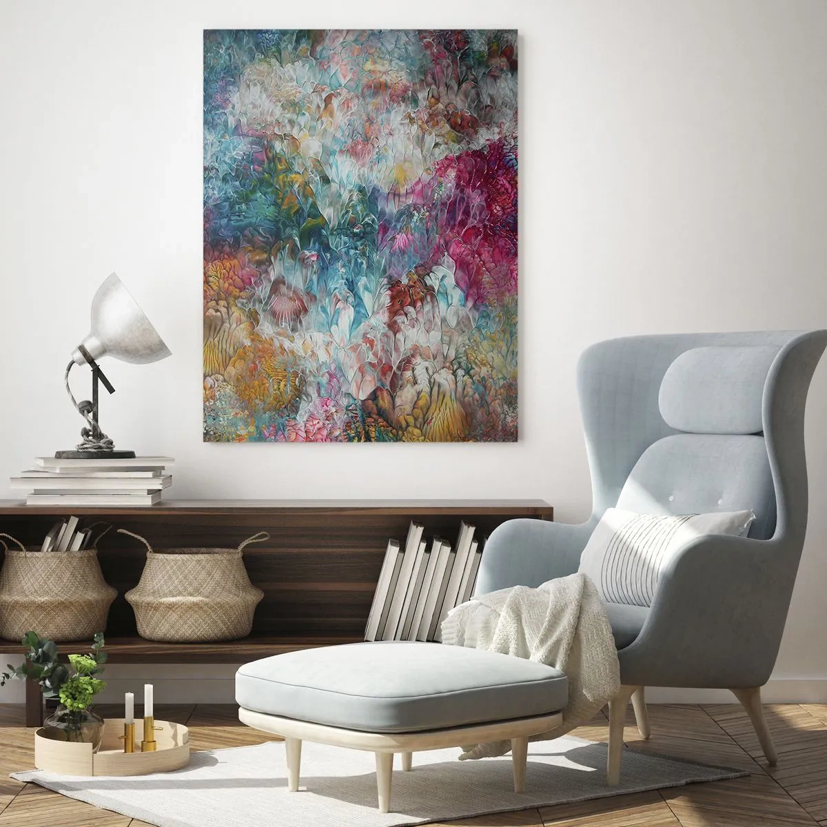 Impression sur verre - Image sur verre - Une abstraction colorée ressemblant à des fleurs en fleurs - 70x100cm - En pleine floraison - Décoration murale moderne pour le salon et la chambre ARTTOR