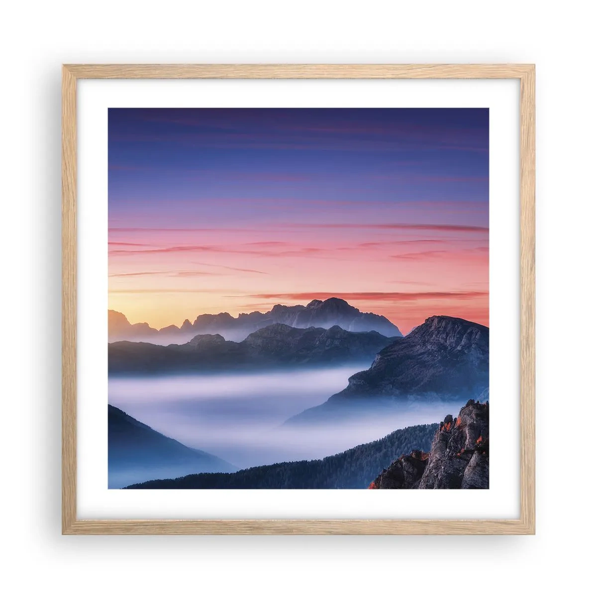 Affiche dans un chêne clair - Poster - Au-dessus des vallées - 50x50 cm