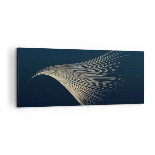 Impression sur toile - Image sur toile - Une ligne délicate en forme de plume sur un fond bleu marine - 120x50cm - Comme les cheveux d'un ange - Décoration murale moderne pour le salon et la chambre ARTTOR