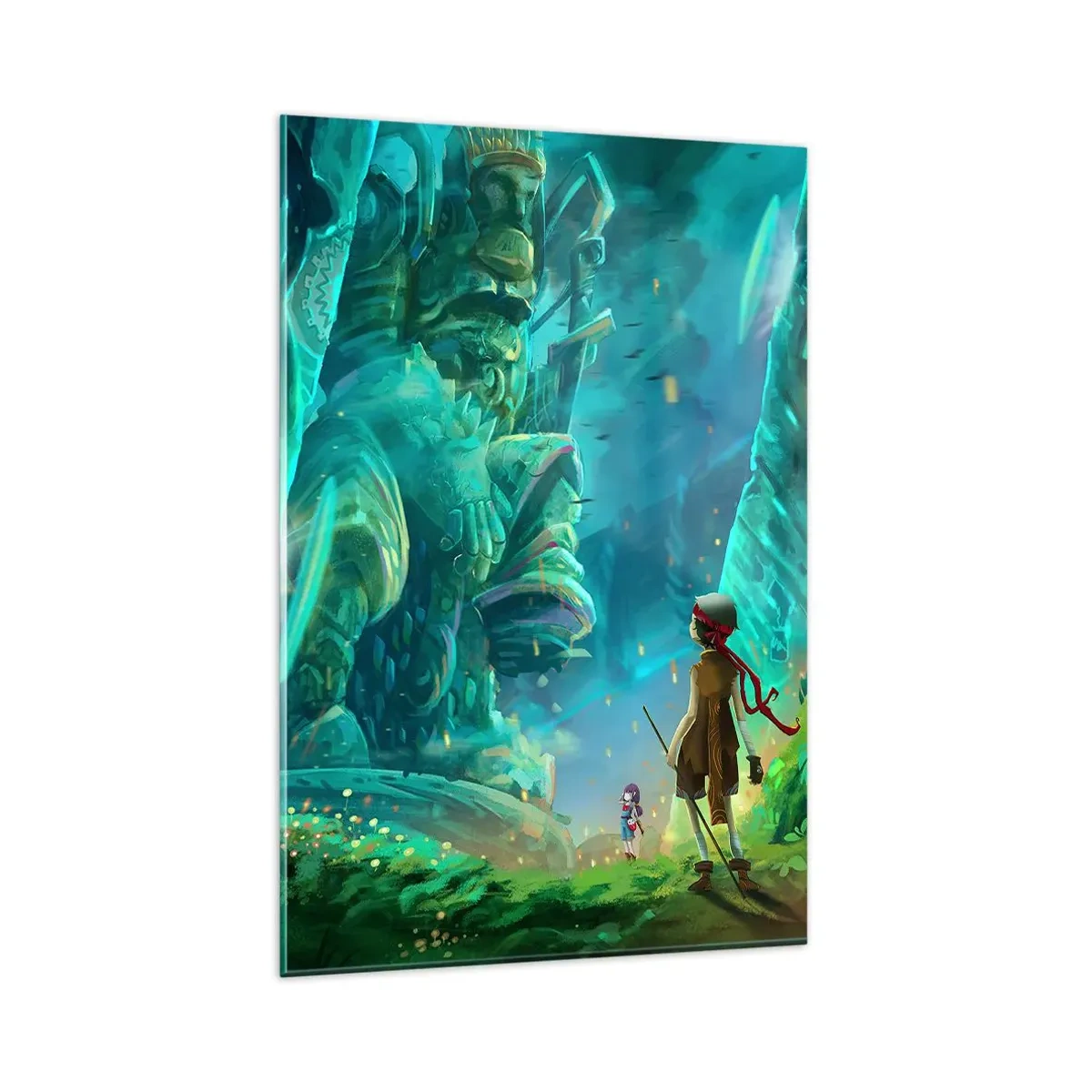 Impression sur verre - Image sur verre - Forêt magique avec un personnage d'explorateur - 80x120cm - Du grand livre des contes de fées - Décoration murale moderne pour le salon et la chambre ARTTOR