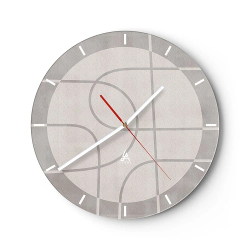 Horloge murale - Pendule murale - Graphiques avec des cercles et des lignes droites dans des tons de gris - 30x30cm - Circulaire et tout droit - Décoration murale moderne pour le salon, la cuisine et la chambre ARTTOR