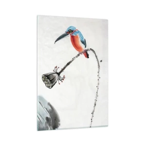 Impression sur verre - Image sur verre - Un oiseau coloré sur fond de végétation et une libellule - 80x120cm - La vie du champ - Décoration murale moderne pour le salon et la chambre ARTTOR