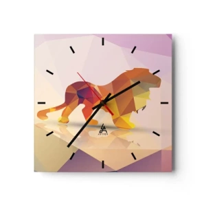 Horloge murale - Pendule murale - Silhouette géométrique d'un lion dans les tons jaune et orange - 30x30cm - Le roi du diamant - Décoration murale moderne pour le salon et la chambre ARTTOR