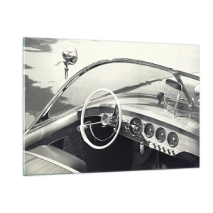 Impression sur verre - Image sur verre - Cockpit de voiture classique en noir et blanc - 120x80cm - Temps pour riche - Décoration murale moderne pour le salon et la chambre ARTTOR