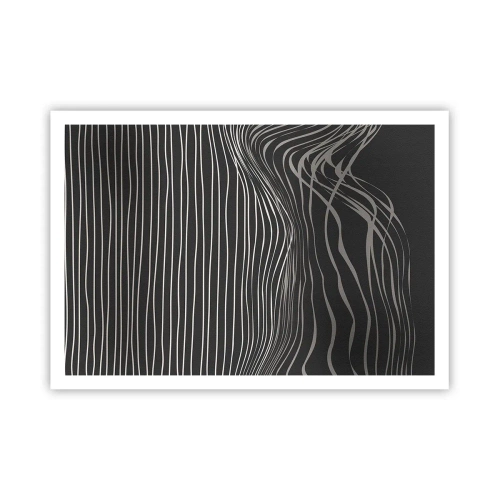 Affiche - Poster - Lignes blanches sur fond gris foncé dans un arrangement abstrait - 100x70cm - Rythme et accent - Décoration murale moderne pour le salon et la chambre ARTTOR