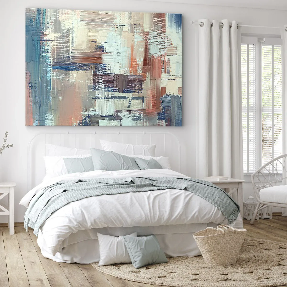 Impression sur toile - Image sur toile - Composition abstraite dans les tons de bleu et de beige - 70x50cm - Atteindre la lumière - Décoration murale moderne pour le salon et la chambre ARTTOR
