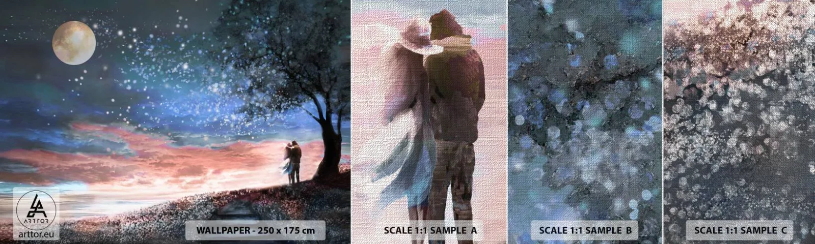 Échantillon de Papier Peint Premium Canvas - Spectacle étoilé - Abstraction, Paysage, Couple d'amoureux - 100x30 cm
