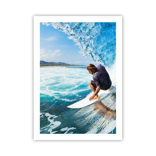 Affiche - Poster - Un surfeur dans une bouée sur fond d'océan bleu - 50x70cm - Danse avec les vagues - Décoration murale moderne pour le salon et la chambre ARTTOR
