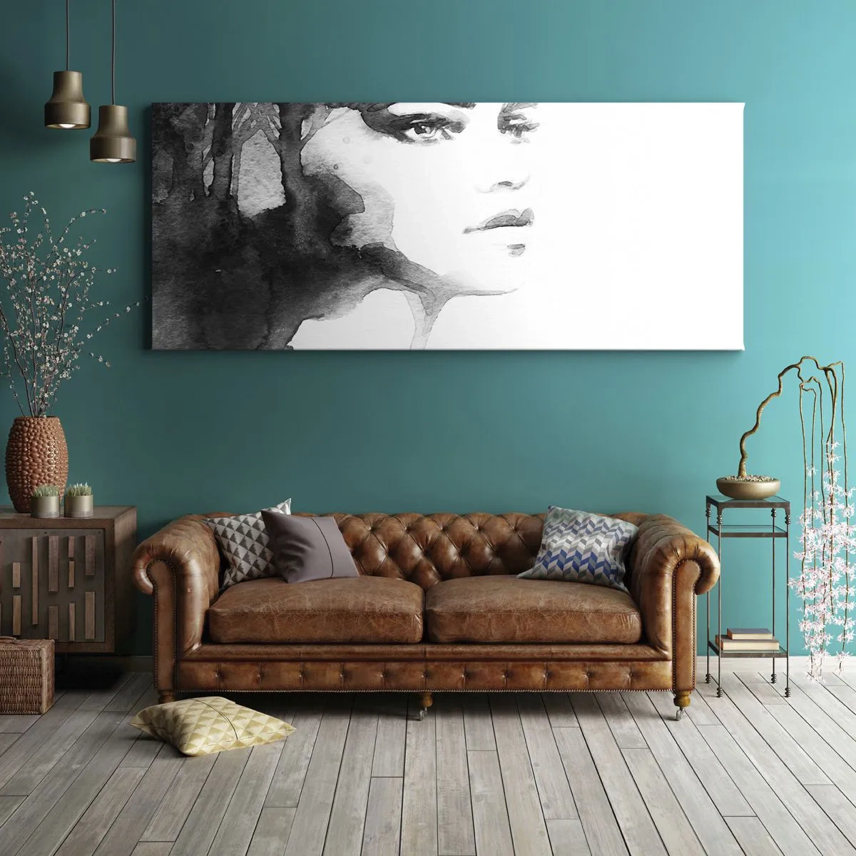 Impression sur toile - Image sur toile - Un portrait subtil d'une femme dans des tons de noir et blanc - 140x50cm - Fait de mystère et de brouillard - Décoration murale moderne pour le salon et la chambre ARTTOR