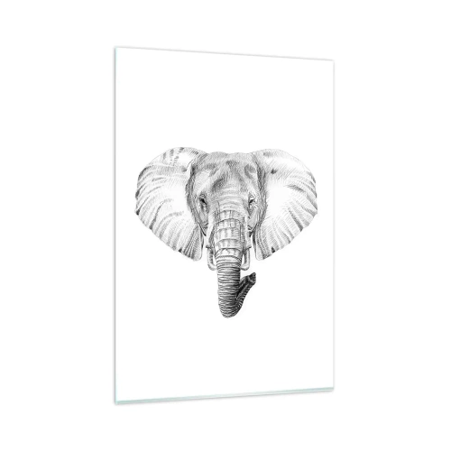 Impression sur verre - Image sur verre - Dessin en noir et blanc d'une tête d'éléphant sur fond blanc - 80x120cm - "Un éléphant ça trompe bien souvent" - Décoration murale moderne pour le salon et la chambre ARTTOR