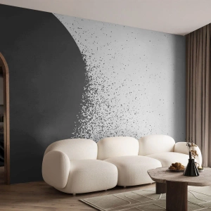 Papier Peint Autocollant Deluxe Sticker - Mouvement des molécules - Abstraction, Noir et blanc, Graphique - 200x140 cm