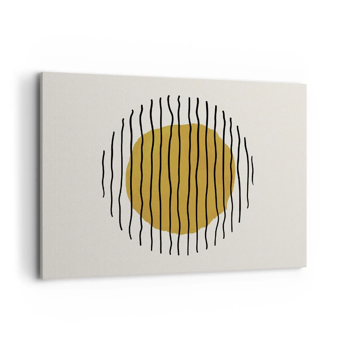 Impression sur toile - Image sur toile - Un motif minimaliste avec un cercle jaune et des lignes noires. - 100x70cm - Abstraction tremblante de chaleur - Décoration murale moderne pour le salon et la chambre ARTTOR