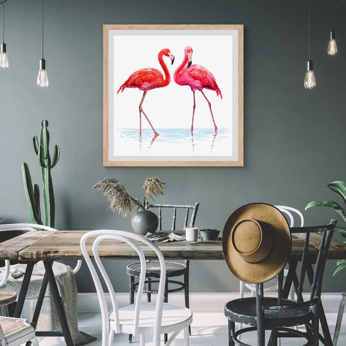 Affiche dans un chêne clair - Poster - Rendez-vous rose - 60x60 cm