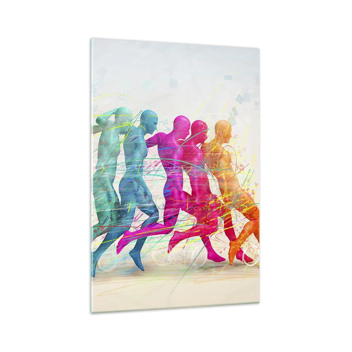 Impression sur verre - Image sur verre - Silhouettes colorées de coureurs en mouvement - 70x100cm - Harmonie du mouvement - Décoration murale moderne pour le salon et la chambre ARTTOR