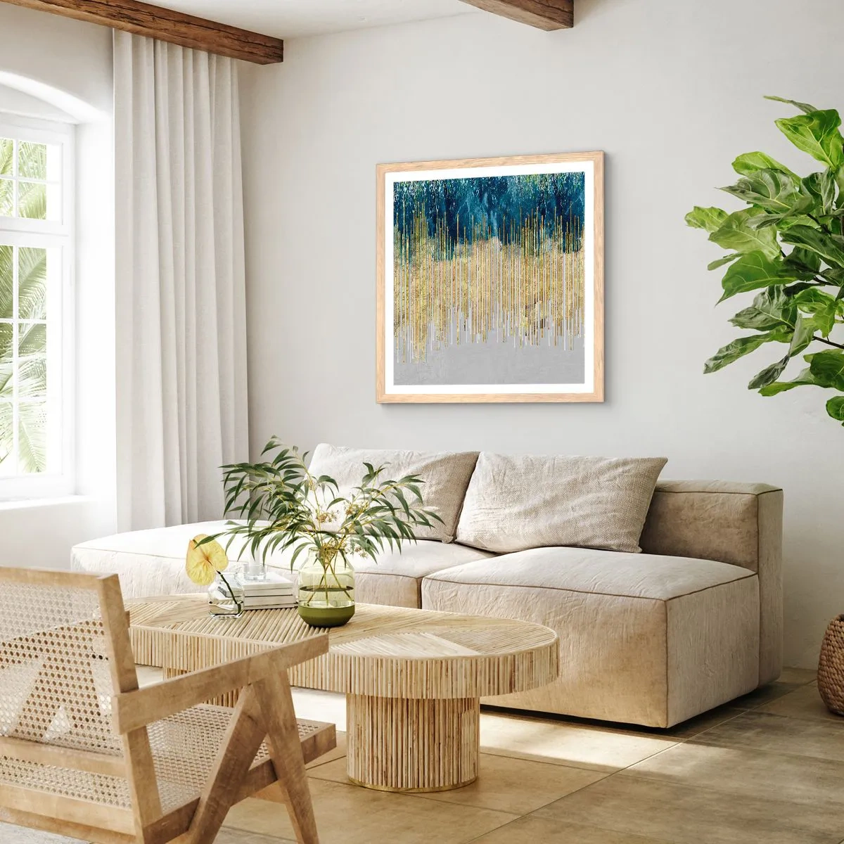 Affiche dans un chêne clair - Poster - Bordure dorée - 60x60 cm