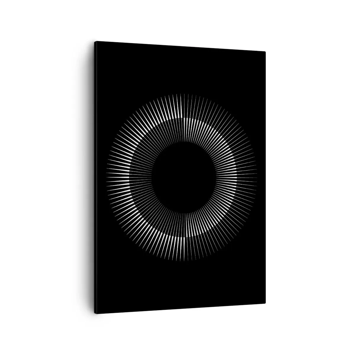 Impression sur toile - Image sur toile - Cercle graphique avec des rayons en noir et blanc - 50x70cm - Soleil noir - Décoration murale moderne pour le salon et la chambre ARTTOR