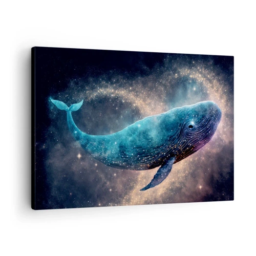 Impression sur toile - Image sur toile - Une baleine spatiale avec une galaxie en arrière-plan - 70x50cm - Un tel monde existe… - Décoration murale moderne pour le salon et la chambre ARTTOR