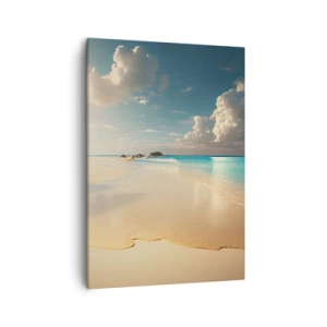 Impression sur toile - Image sur toile - Une plage ensoleillée avec une mer bleue et des rochers - 50x70cm - Une journée de rêve - Décoration murale moderne pour le salon et la chambre ARTTOR