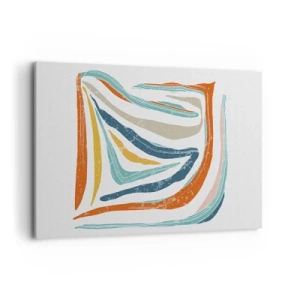 Impression sur toile - Image sur toile - Lignes colorées et dynamiques dans les tons de bleu, orange et beige - 120x80cm - Abstraction avec un sourire amical - Décoration murale moderne pour le salon et la chambre ARTTOR