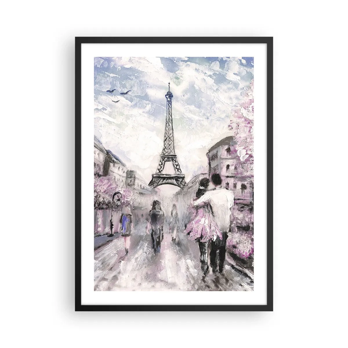 Affiche dans un cadre noir - Poster - Une scène romantique à Paris avec la Tour Eiffel en arrière-plan - 50x70cm - Comment tomber amoureu, il faut juste... - Décoration murale moderne pour le salon et la chambre ARTTOR