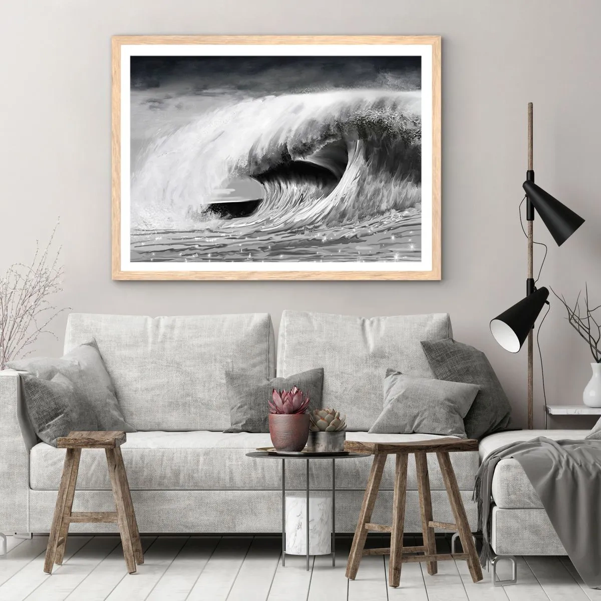 Affiche dans un chêne clair - Poster - La colère de l'océan - 100x70 cm