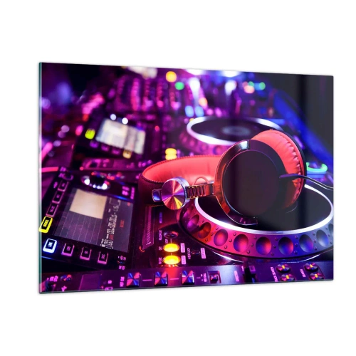 Impression sur verre - Image sur verre - Équipement DJ coloré avec casque rouge - 120x80cm - Avant que le plaisir ne commence - Décoration murale moderne pour le salon et la chambre ARTTOR