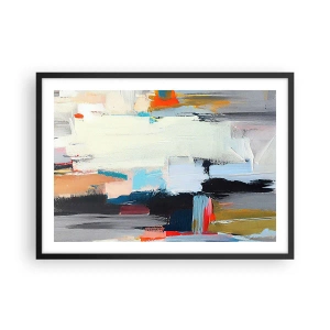 Affiche dans un cadre noir - Poster - Abstraction colorée avec des coups de pinceau dynamiques - 70x50cm - Y a-t-il une méthode ? - Décoration murale moderne pour le salon et la chambre ARTTOR