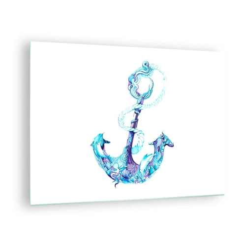 Impression sur verre - Image sur verre - Ancre avec des motifs nautiques dans un style artistique - 70x50cm - Le confident des secrets de la mer - Décoration murale moderne pour le salon et la chambre ARTTOR