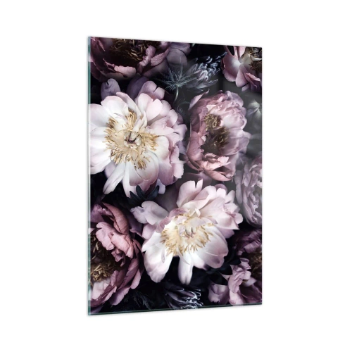Impression sur verre - Image sur verre - Un bouquet romantique de pivoines aux tons violets et roses discrets - 50x70cm - Bouquet à l'ancienne - Décoration murale moderne pour le salon et la chambre ARTTOR