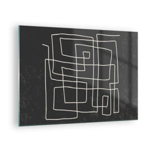 Impression sur verre - Image sur verre - Abstraction géométrique avec des lignes blanches sur fond noir - 70x50cm - Pas aussi simple - Décoration murale moderne pour le salon et la chambre ARTTOR