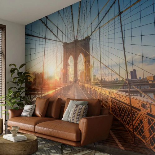 Papier Peint Autocollant Deluxe Sticker - Sur le pont d'or - New York, le pont de Brooklyn, Architecture - 350x256 cm