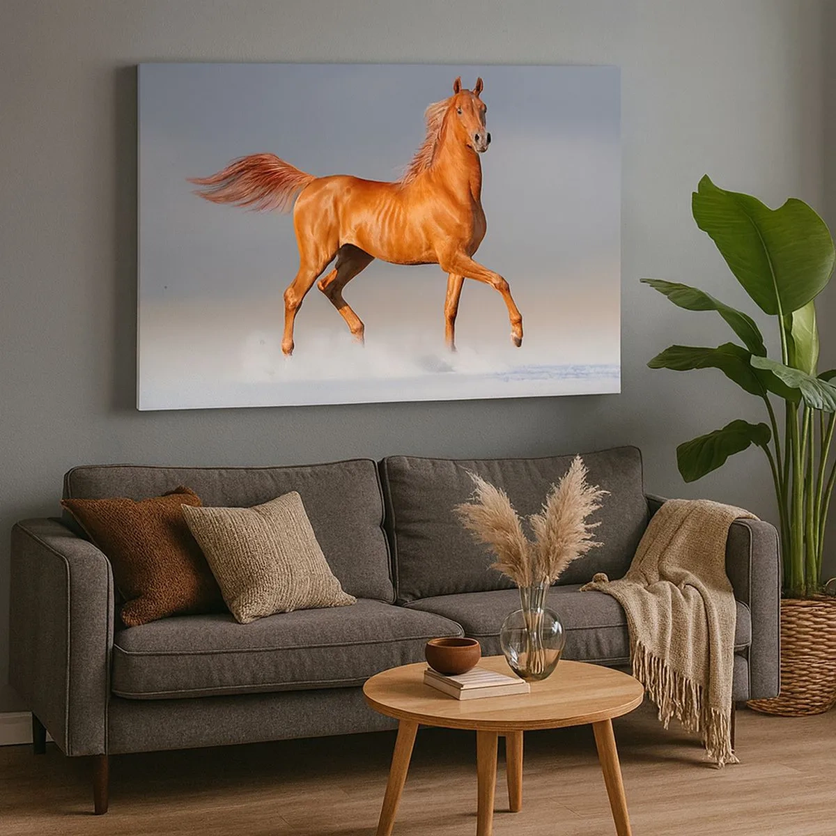 Impression sur toile - Image sur toile - Un cheval au galop contre un ciel bleu - 70x50cm - La grâce dansante - Décoration murale moderne pour le salon et la chambre ARTTOR