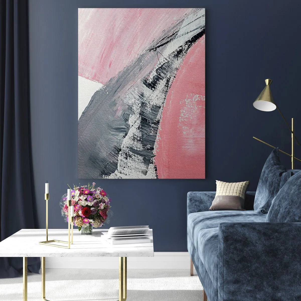 Impression sur verre - Image sur verre - Une composition abstraite dans les tons de rose et de gris. - 70x100cm - Composition assortie - Décoration murale moderne pour le salon et la chambre ARTTOR