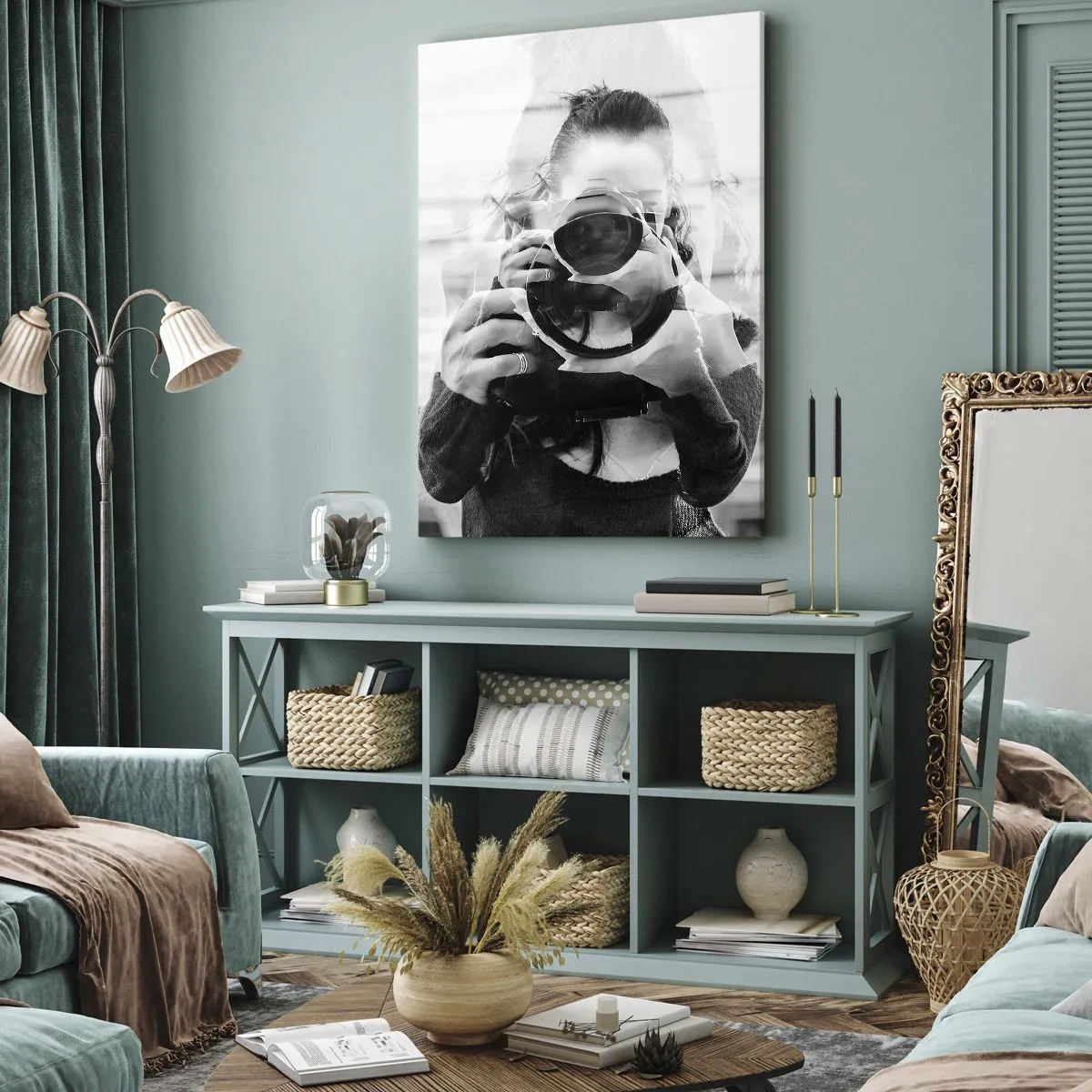 Impression sur toile - Image sur toile - Portrait en double exposition noir et blanc d'un photographe - 50x70cm - Créateur et matériel - Décoration murale moderne pour le salon et la chambre ARTTOR
