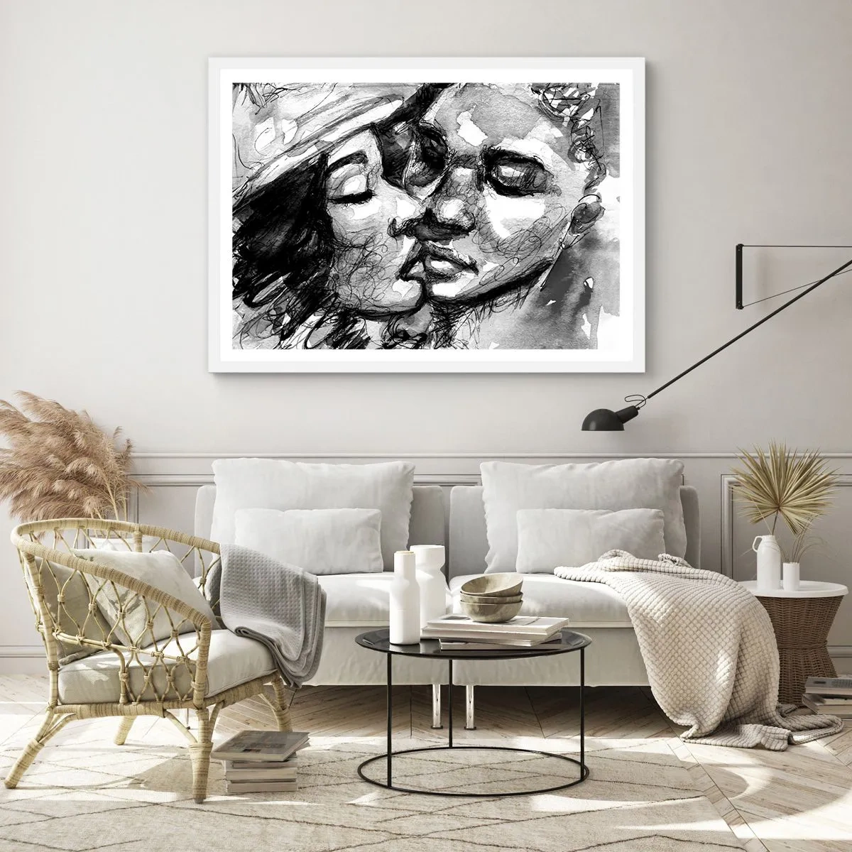 Affiche dans un cadre blanc - Poster - Un moment tendre - 100x70 cm