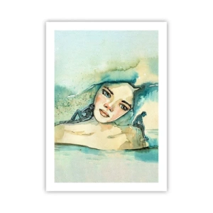 Affiche - Poster - Portrait d'une femme dans un style aquarelle artistique - 50x70cm - Suis-je bleu? - Décoration murale moderne pour le salon et la chambre ARTTOR
